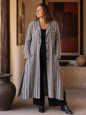 Vintage Moon Light Rayon Striped Duster Jacket Womens Lagenlook Art To Wear USA